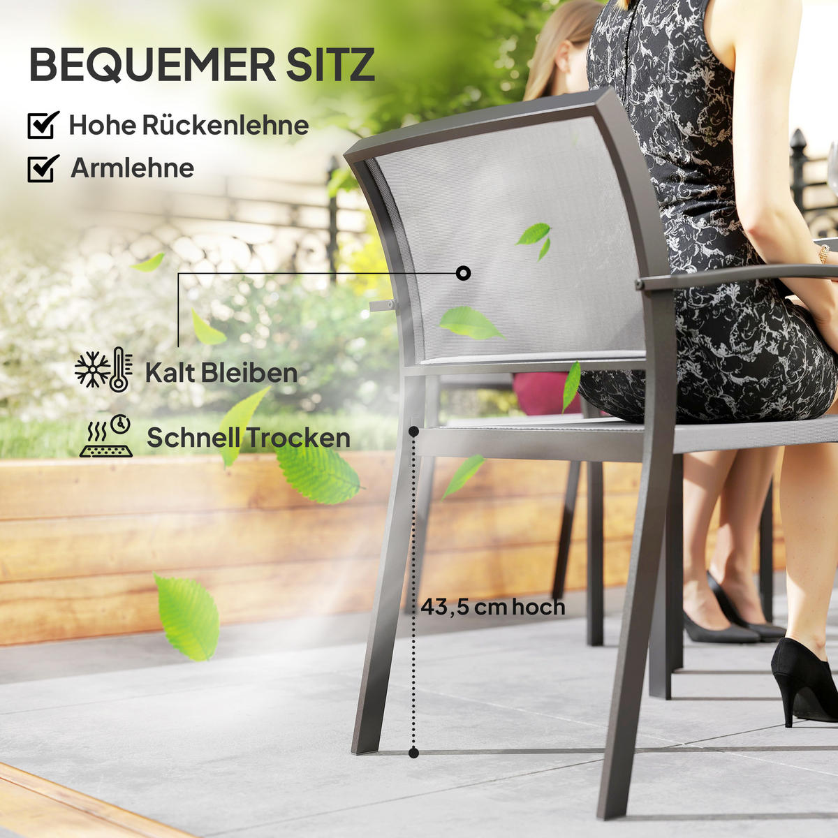 SITZGRUPPE 7 tlg. Essgruppe für 6 Personen Esstisch mit 6 Stapelbare Stühle Grau - Grau, Metall - Outsunny