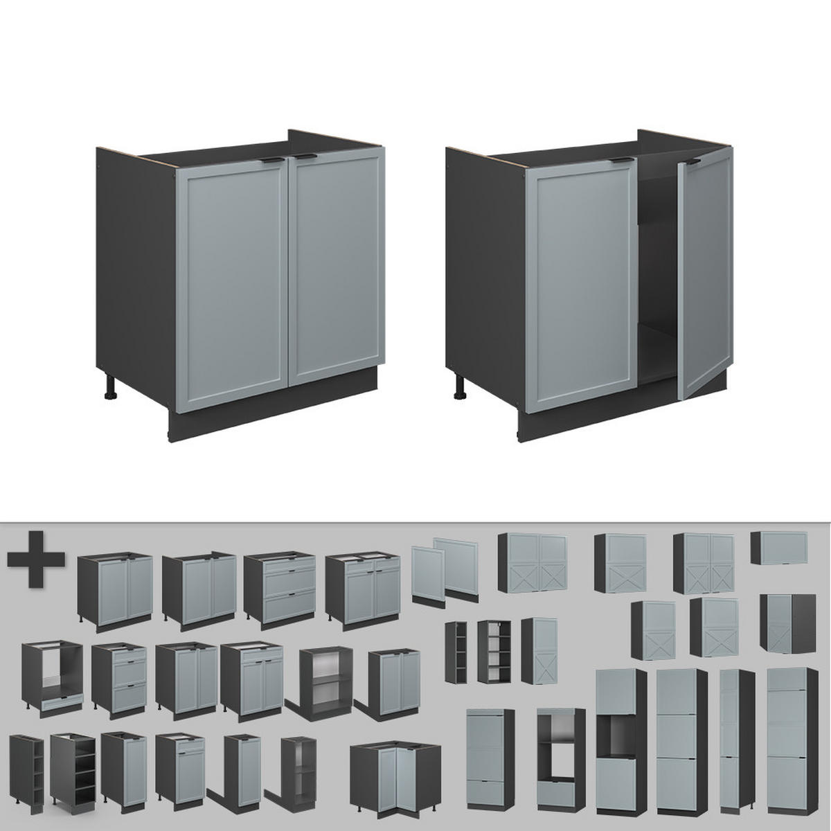 SPÜLENUNTERSCHRANK Fame-Line Hellblau-grau 80 cm, AP Anthrazit - Anthrazit/Blaugrau, Holzwerkstoff (80/82/60cm) - Vicco