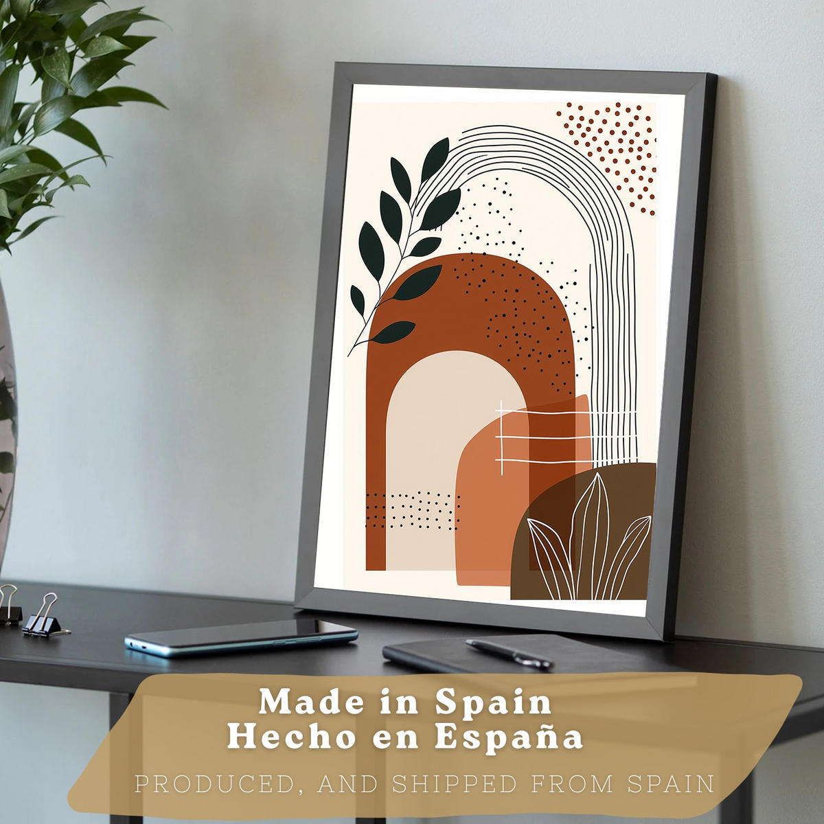 PLAKAT Sada 3 Tvary a rostliny A3 Černý rám - černá, papír (29.7/1/42cm) - Nacnic