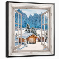 LEINWAND Bilder mit Rahmen - Winterlandschaft - Hütte - Berge - Ausblicke - Aussicht - Natur - 50x50 - Weiß Hochglanz, Textil (50/50cm) - MuchoWow