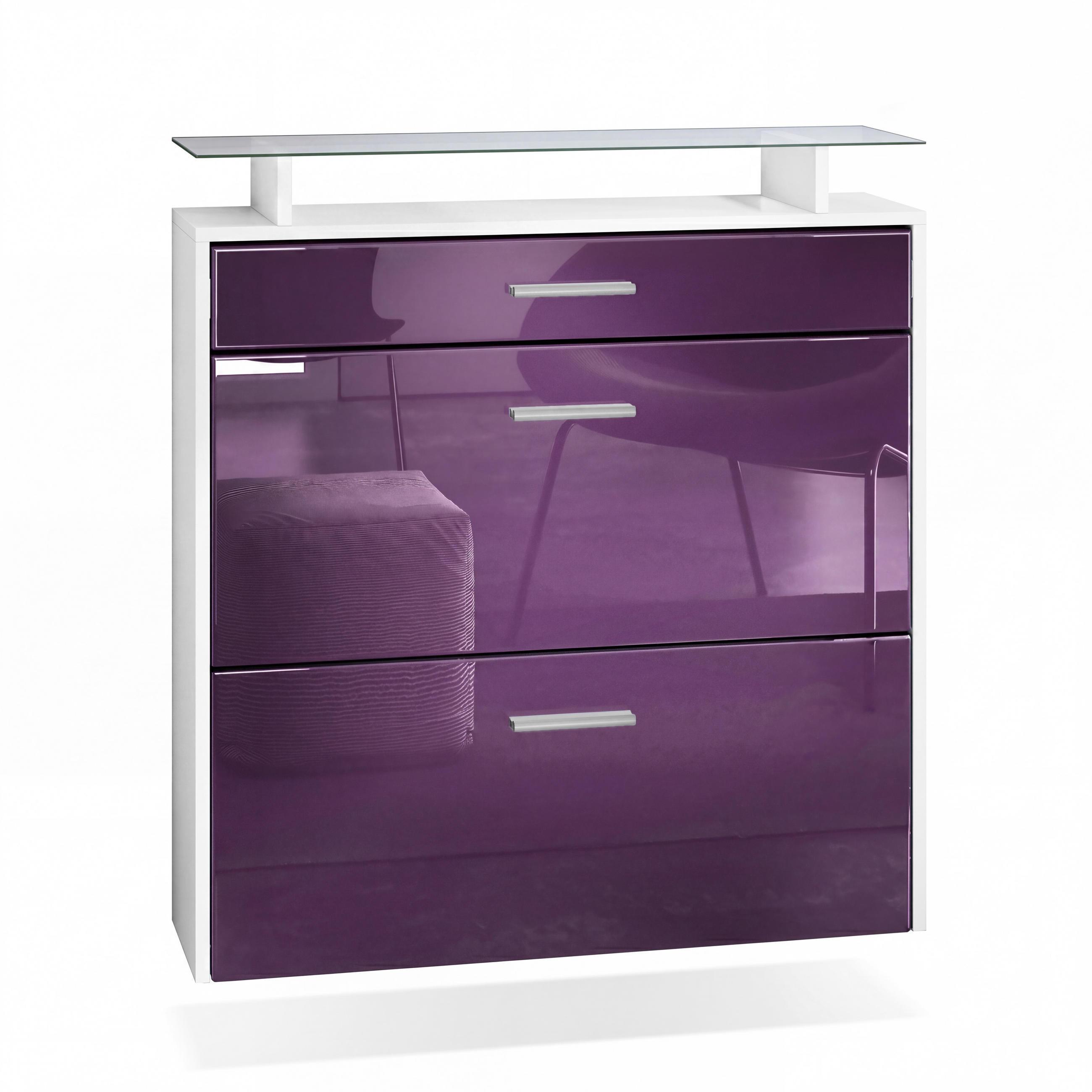 SCHUHSCHRANK Malea Front in Brombeer Hochglanz - Brombeere, Holzwerkstoff (89/96/23cm) - Vladon