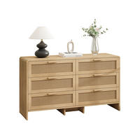 KOMMODE 130 cm in Natur mit 6 Schubladen und Rattanfronten - Naturfarben, Holzwerkstoff (130/74/40cm) - Flora Grace