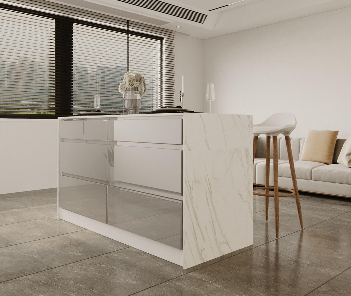 KÜCHENINSEL 360 cm - Aspen KA22-M360 - Grau/Hochglanz - Grau, Holz/Holzwerkstoff (360/212/58cm)