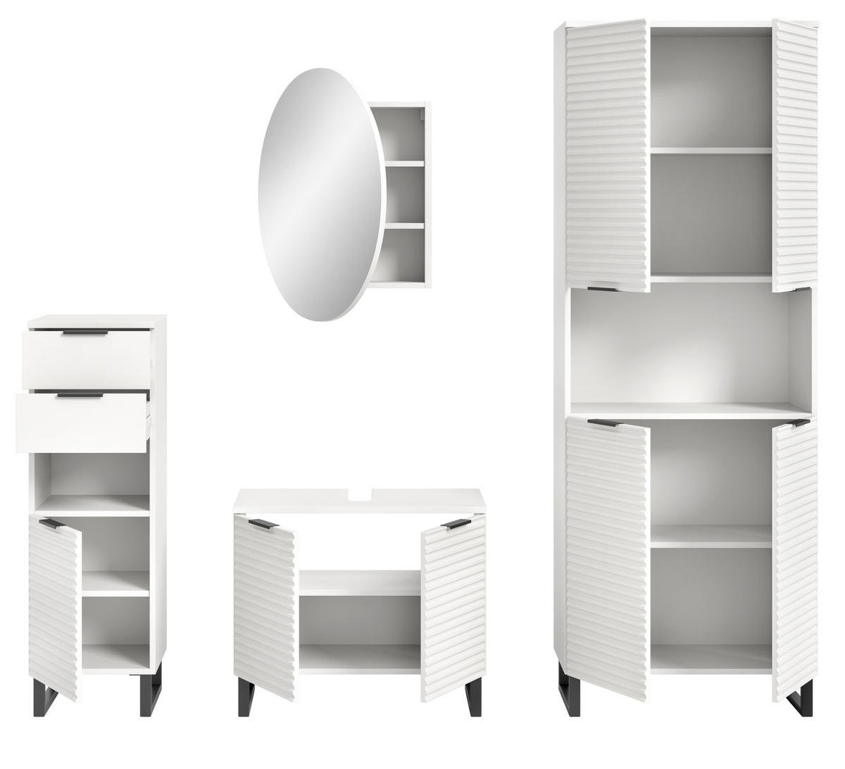 BADMÖBEL-SET 4-teilig weiß 205 cm, Komplettset mit Soft-Close - Weiß, Glas/Holzwerkstoff (105/193/34cm) - Inn.Furn