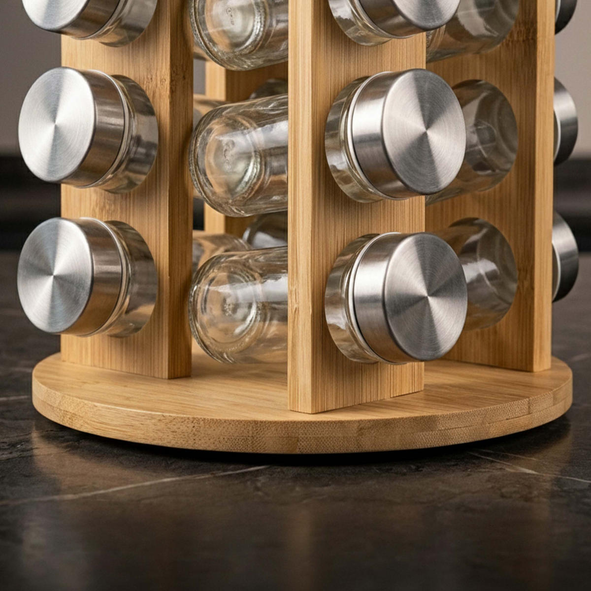 GEWÜRZKARUSSELL Natur 20er-Set Bambus drehbar - Multicolor, Glas/Holz (19/32/19cm) - Relaxdays