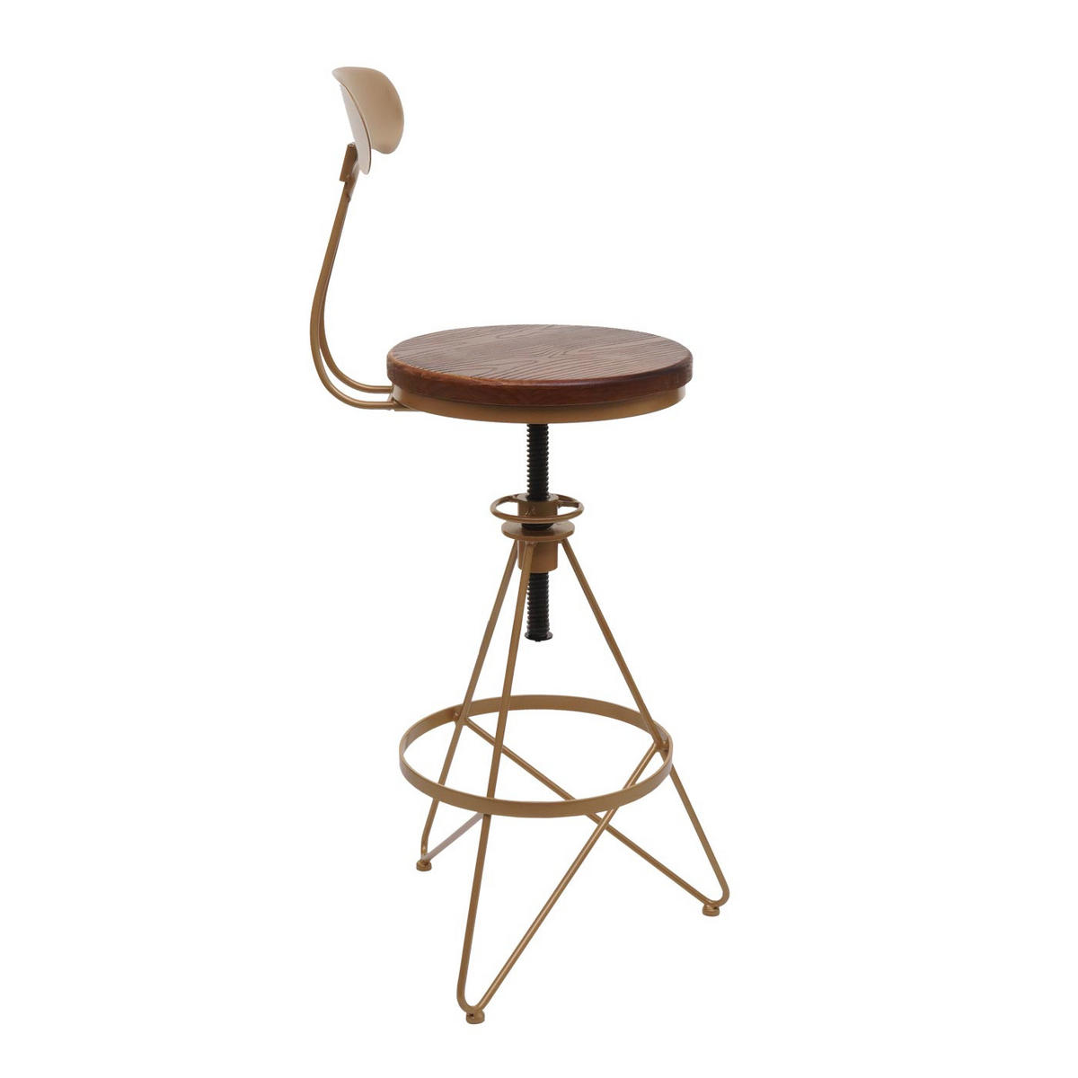 BARHOCKER 2er-Set mit Lehne Sitzhöhe 64-83cm höhenverstellbar drehbar Fußablage Metall Holz Braun Gestell gold - Goldfarben, Holz/Metall (41/113/41cm) - PROREGAL