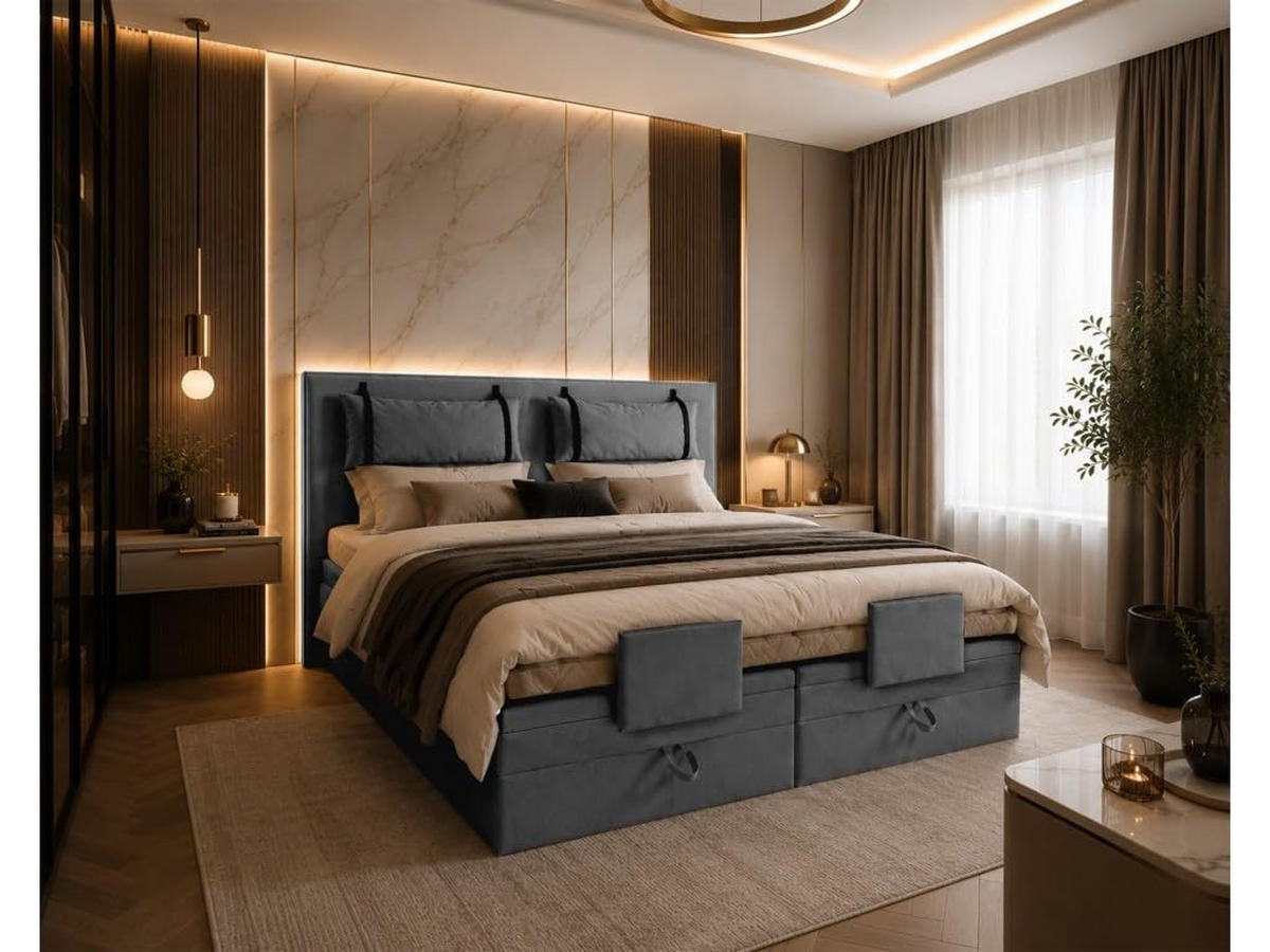 BOXSPRINGBETT 180x200 cm, PORTO, Bett mit elektrisch verstellbarem Lattenrost, Loser Matratze, Dunkelgrau - Dunkelgrau, Holz/Kunststoff (180/200cm) - Trada