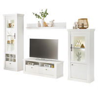 WOHNWAND weiß Pinie Landhaus, Set 4-teilig mit Soft-Close und Beleuchtung - Weiß, Holzwerkstoff/Kunststoff (299/201/45cm) - Furn.Design