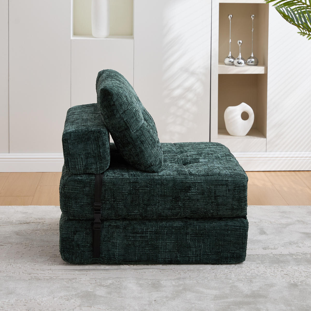SCHLAFSOFA aus Chenille 79x79x57 cm Smaragdgrün klappbar mit Kissen, Rückenlehne und Schaumstoffpolsterung - Dunkelgrün, Textil (79/57/79cm) - Modfu