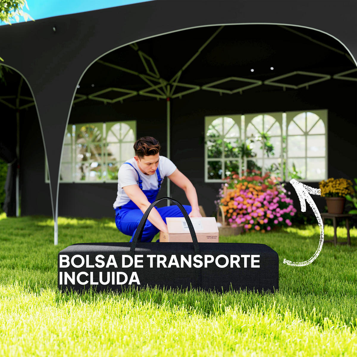 FALTPAVILLON, 6x3m, Seitenwände, UPF50+, höhenverstellbar, Tragetasche, Dunkelgrau - Multicolor, Metall (597/270/300cm) - FORIOUS