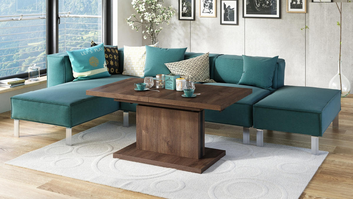 COUCHTISCH rechteckig Eiche dunkel ausziehbar höhenverstellbar - Braun, Holzwerkstoff (80/120/56cm) - designimpex