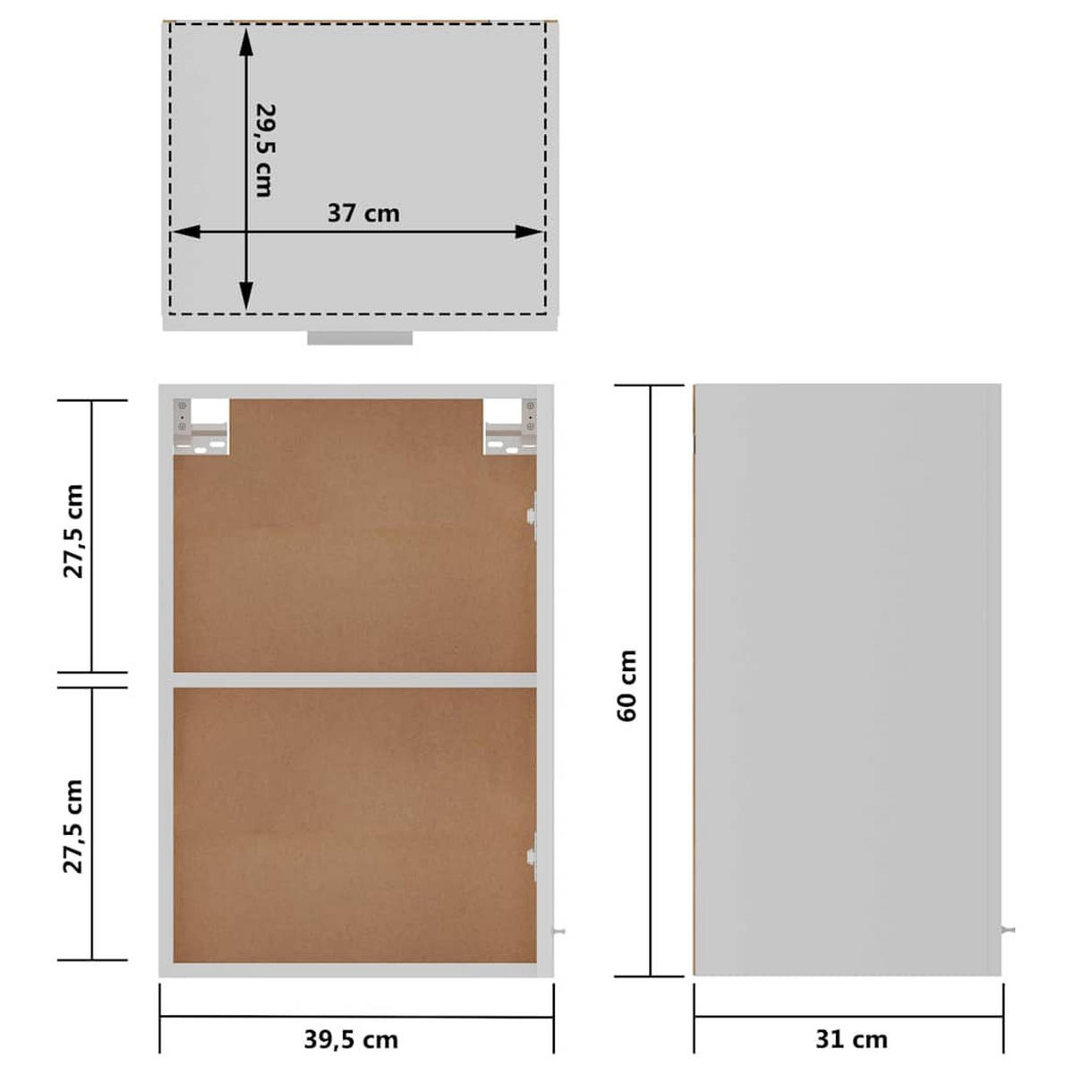 HÄNGESCHRANK Weiss 39,5/31/60 Cm Holzwerkstoff - Weiß, Holzwerkstoff (31/60/39.5cm) - vidaXL