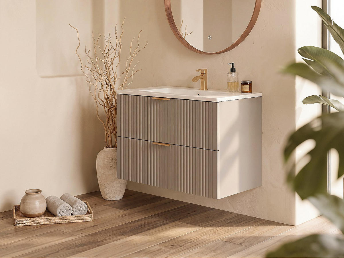EINZELWASCHTISCH - 80 cm x 46 cm - Holz, Platte - Beige - ZEVARA - Beige, Holz (80/57/46cm) - Vente-Unique