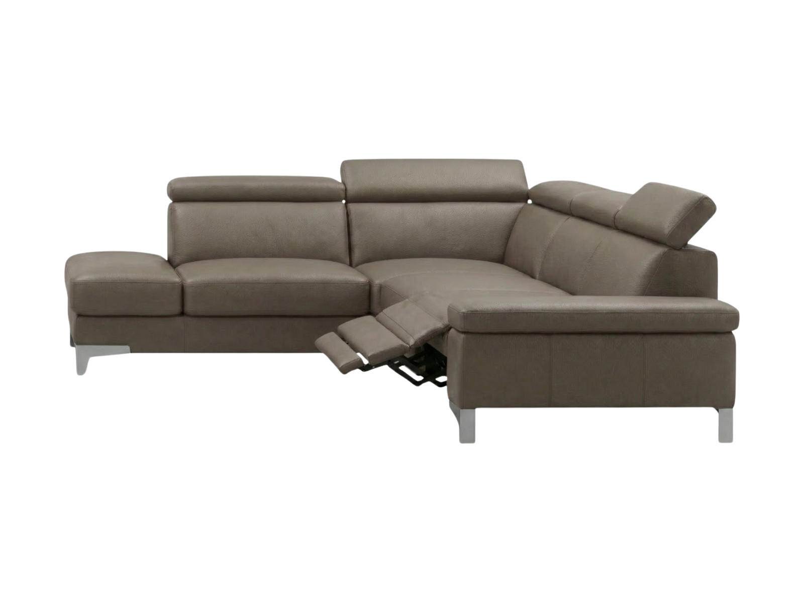 ECKSOFA Talisman Echtleder mit 1 x Relaxfunktion Greige - Greige, Leder/Metall (224/271cm)