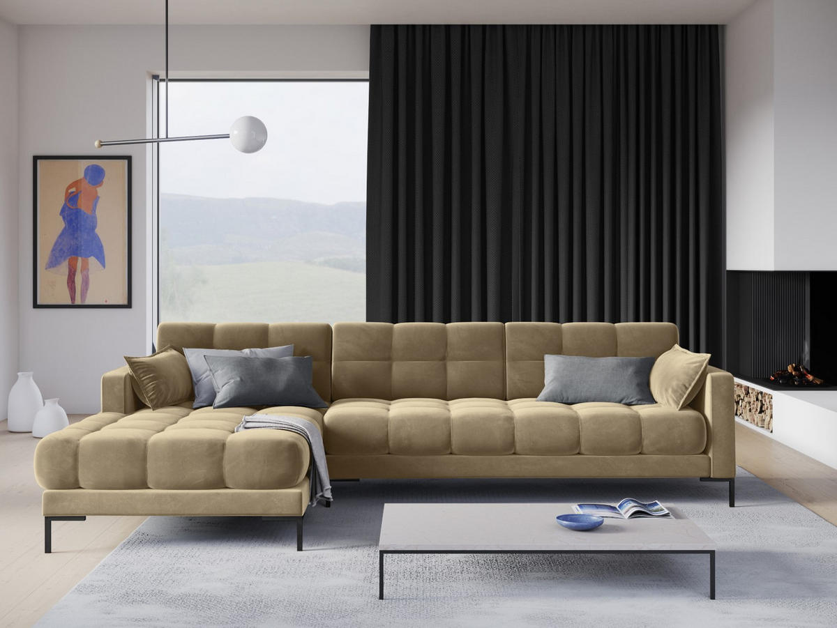 ECKSOFA links Mamaia aus Samt beige 5 Sitzplätze - Beige, Textil (185/293cm) - Micadoni