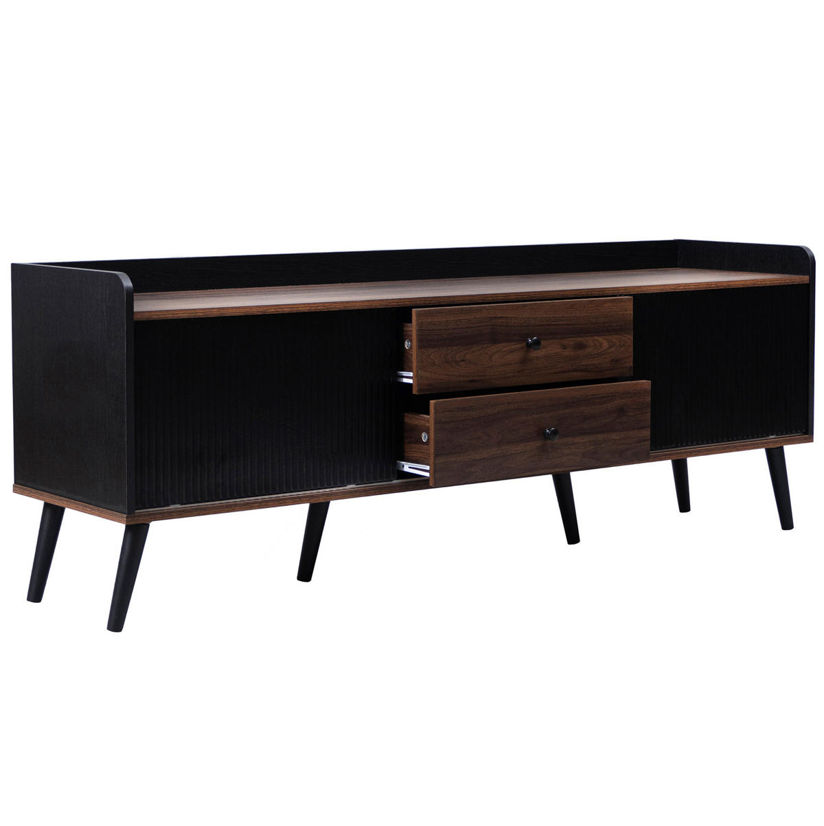 TV-LOWBOARD mit 2 Schiebetüren und 2 Schubladen 160 cm Schwarz - Schwarz, Holzwerkstoff (40/58/160cm) - Beauniv