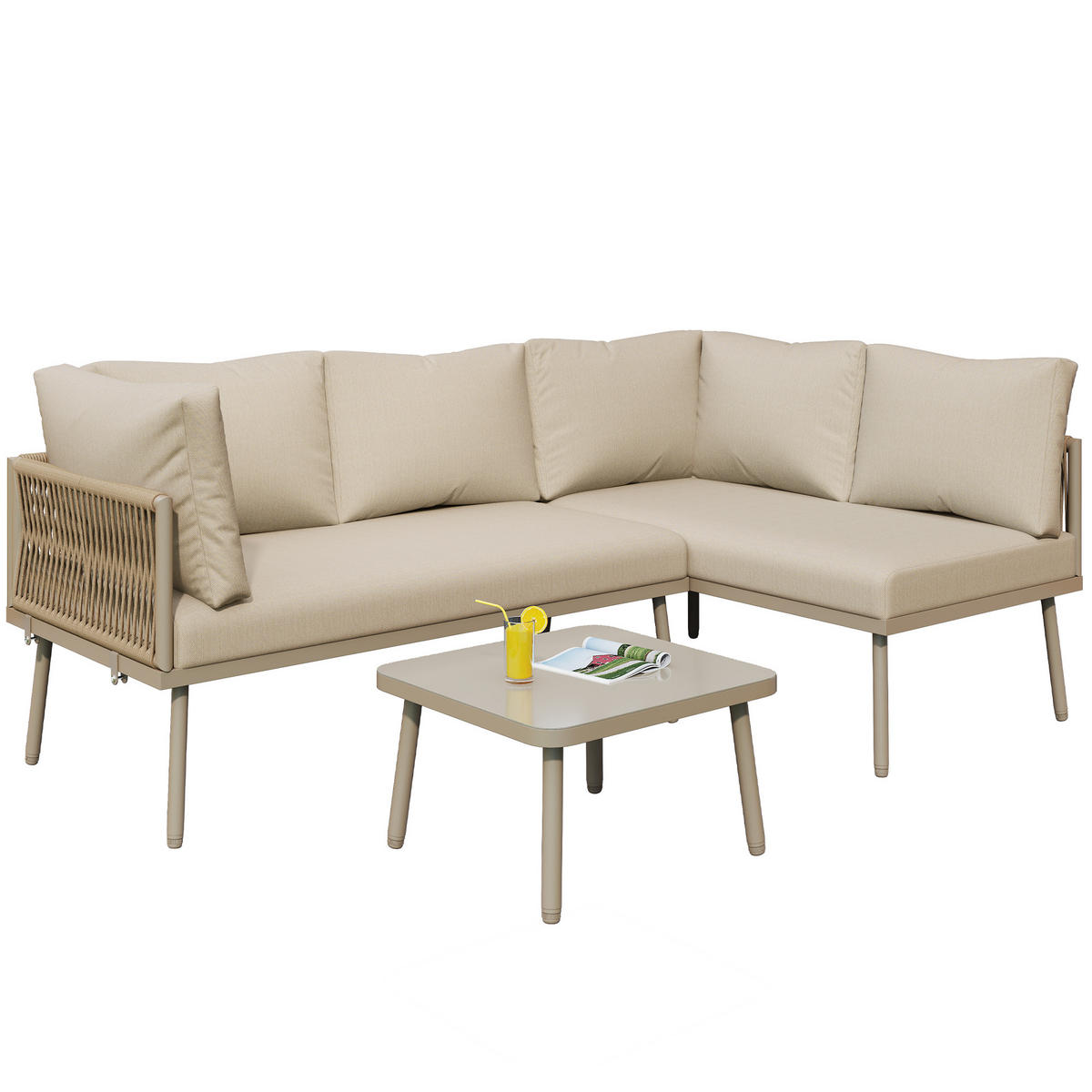 GARTEN-SOFA L-Form Set Khaki - Beige, Metall - ComfortXL