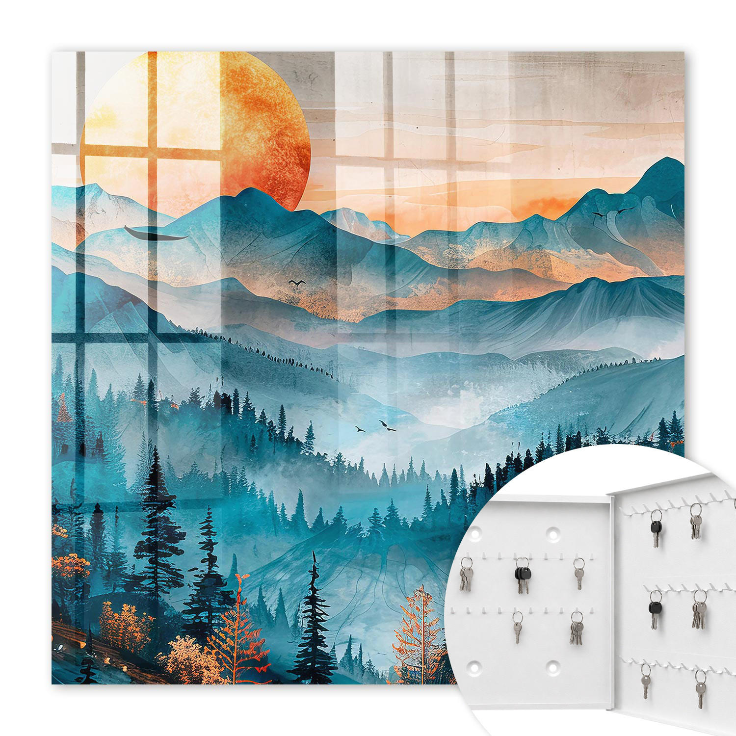 SCHLÜSSELBOX Weiß 30x30 cm – Türöffnung nach rechts - Bergwesten - Türkis, Metall (30/30/5cm) - TULUP