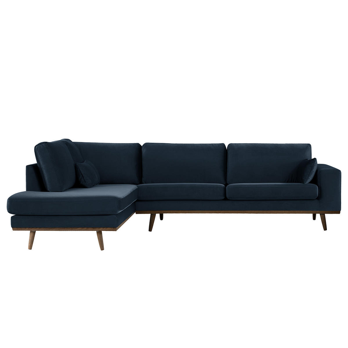 ECKSOFA mit Ottomane - Eichefarben/Dunkelblau, Eichenholz/Textil (287/219cm) - home24