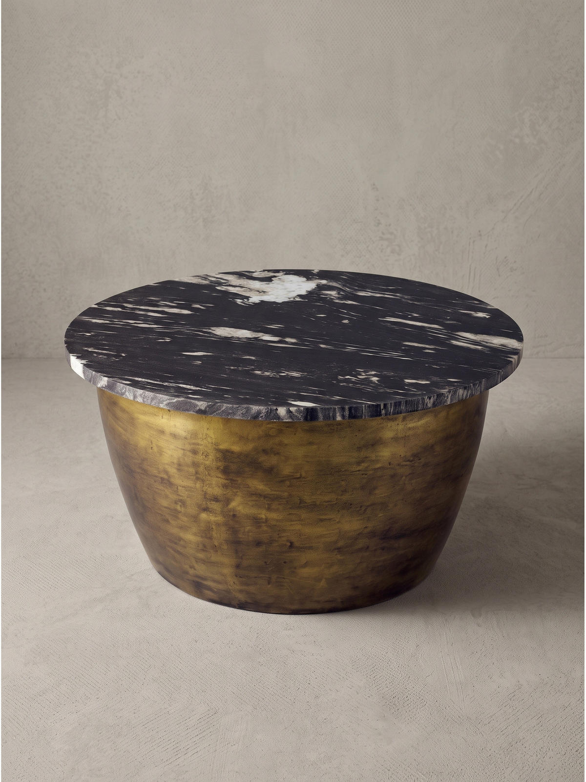 COUCHTISCH HAVEL, Marmor, handgefertigt, Schwarz-Gold, Ø 60 x 34 cm - Goldfarben, Stein/Metall (60/60/34cm) - KADIMA DESIGN