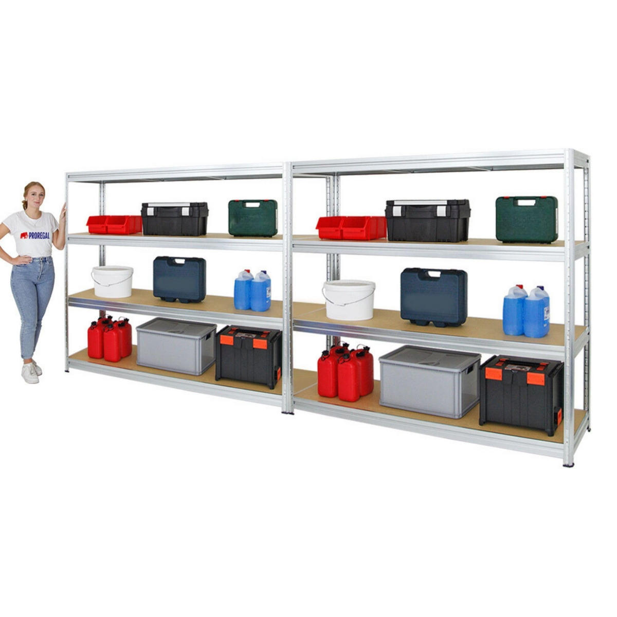 SCHWERLASTREGAL Dino 2er-Set mit 2x 180x200x60 cm Fachlast 500 kg Verzinkt - Silberfarben, Metall (400/180/60cm) - PROREGAL