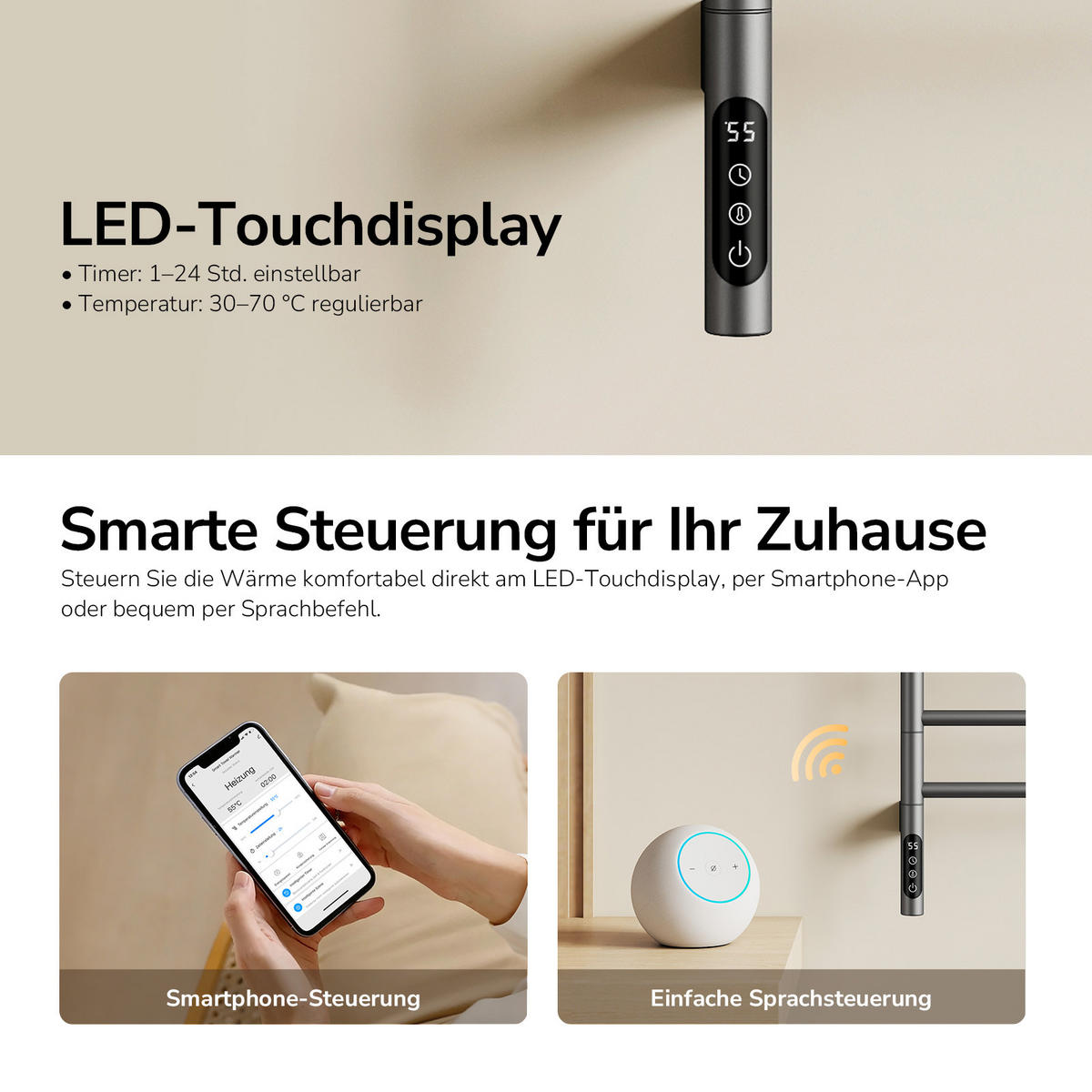 HEIZKÖRPER elektrisch 78,2 x 45 cm mit Smart-Steuerung Anthrazit - Anthrazit, Metall (45/78.2/10cm) - EMKE