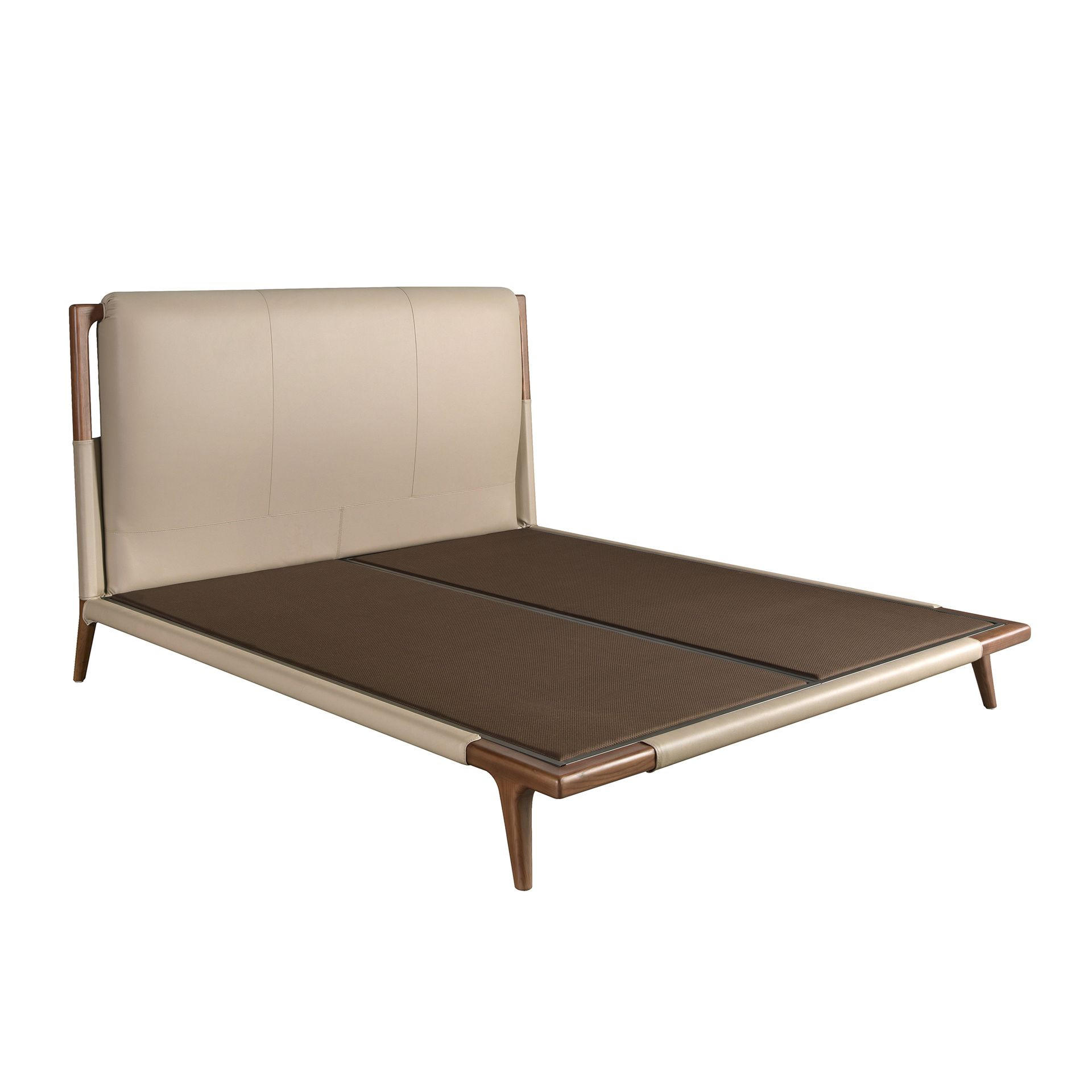 BETT Nerzfarbenes Kunstlederbett 188/216/120 cm - Dunkelbraun/Walnussfarben, Leder/Holz (180/200cm) - ANGEL CERDA