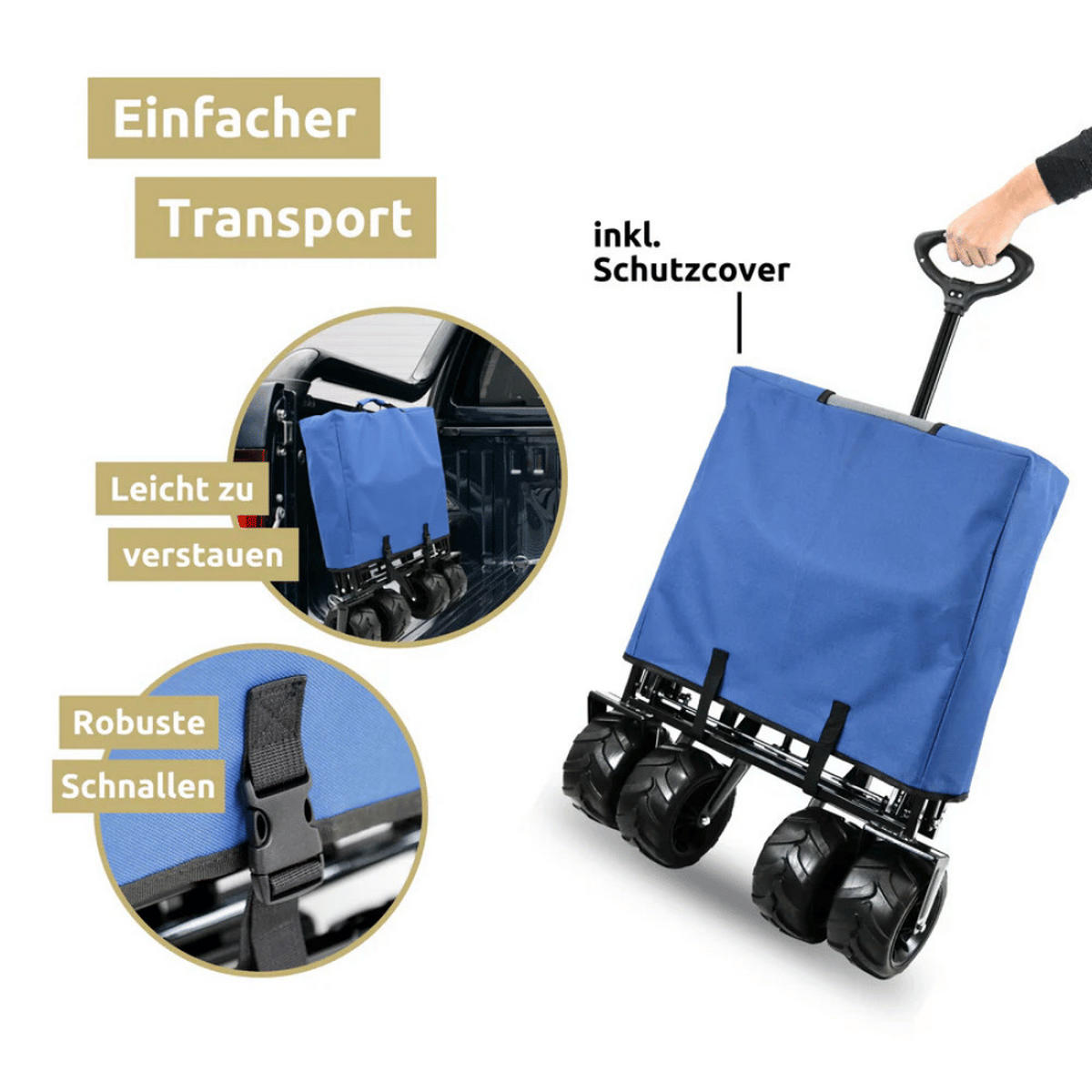 BOLLERWAGEN faltbar CALLI Extra Breite Reifen Blau - Blau, Metall (100/100/60cm) - DELUKE