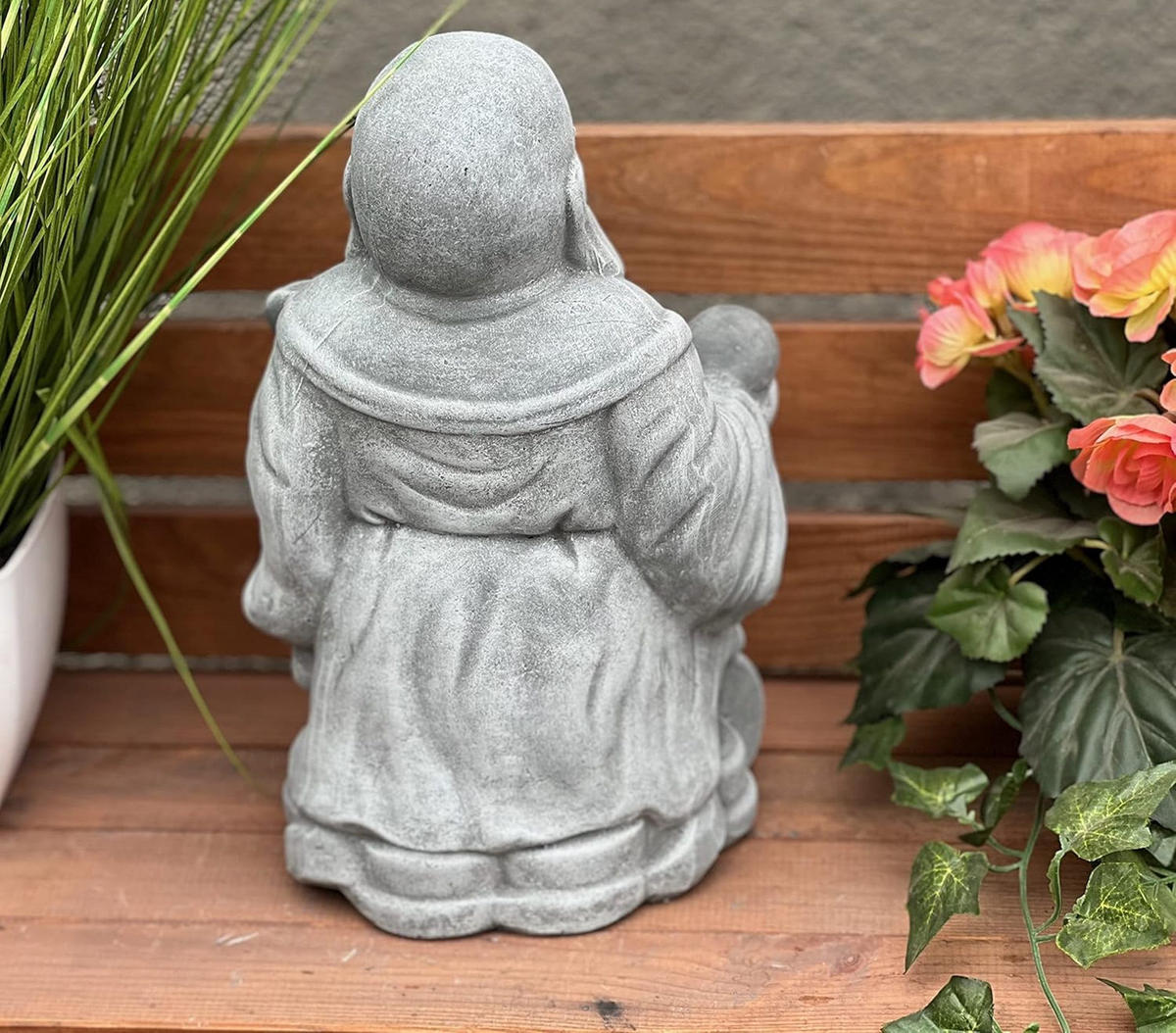 STEINFIGUR Dicker Shaolin Buddha Mönch stehend frostfest Steinguss - Grau, Stein (21/30/15cm) - stoneandstyle