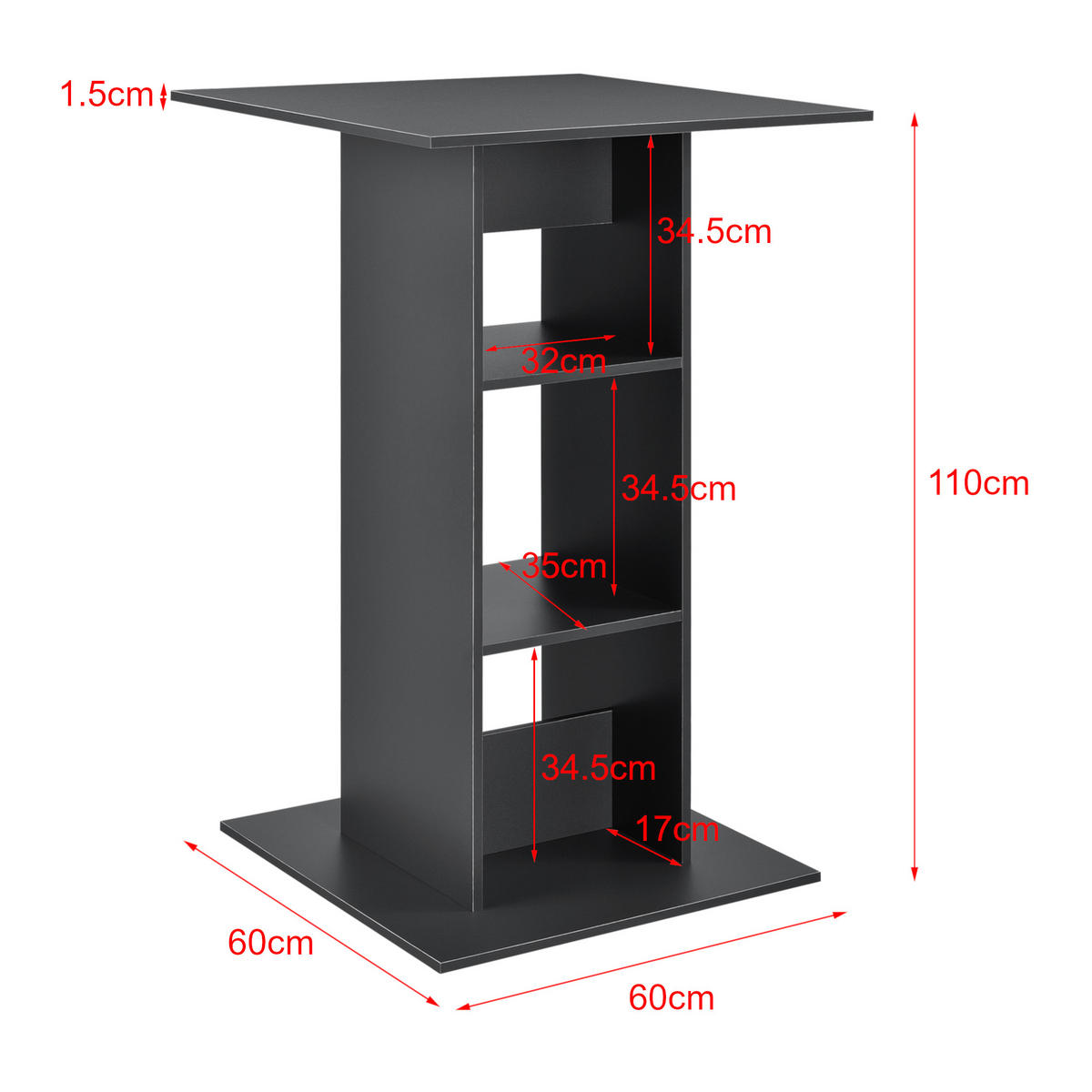 BARTISCH Visby - Dunkelgrau, Holzwerkstoff (70/110/70cm) - [en.casa]