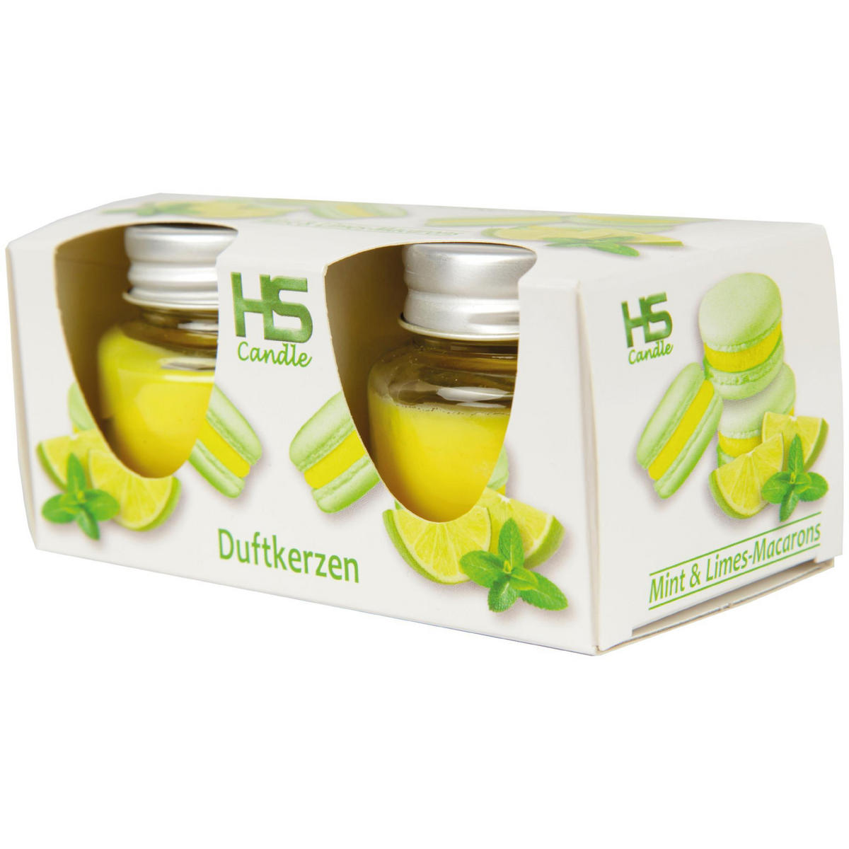 DUFTKERZE im Glas "Macaron Mint & Limes" mit Deckel, 2er Pack mit je ca. 7 Std. Brenndauer, Ø6cm , Raumduft als Geschenk und Dekoration - Mintgrün, Glas (6/5cm) - HS Candle