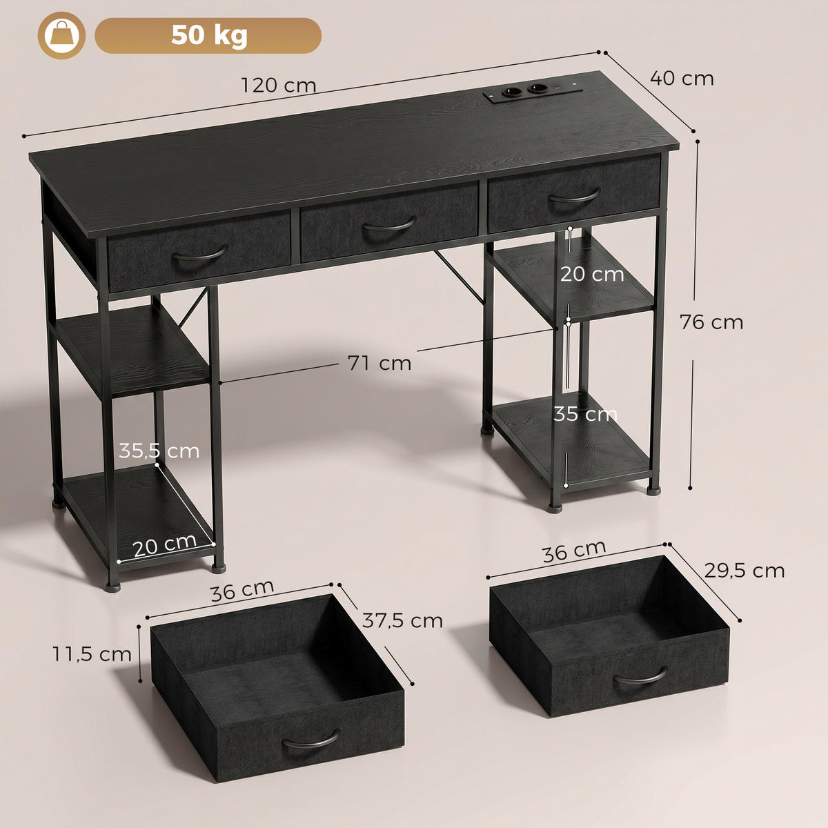 BÜROTISCH Schwarz 1 Stück - Schwarz, Holzwerkstoff (40/120/76cm) - GiPP