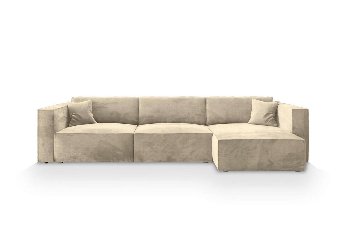 ECKSOFA TOLMO M Creme Velours-Stoff mit Schlaffunktion - Creme, Holz (347/148cm) - MASSENO