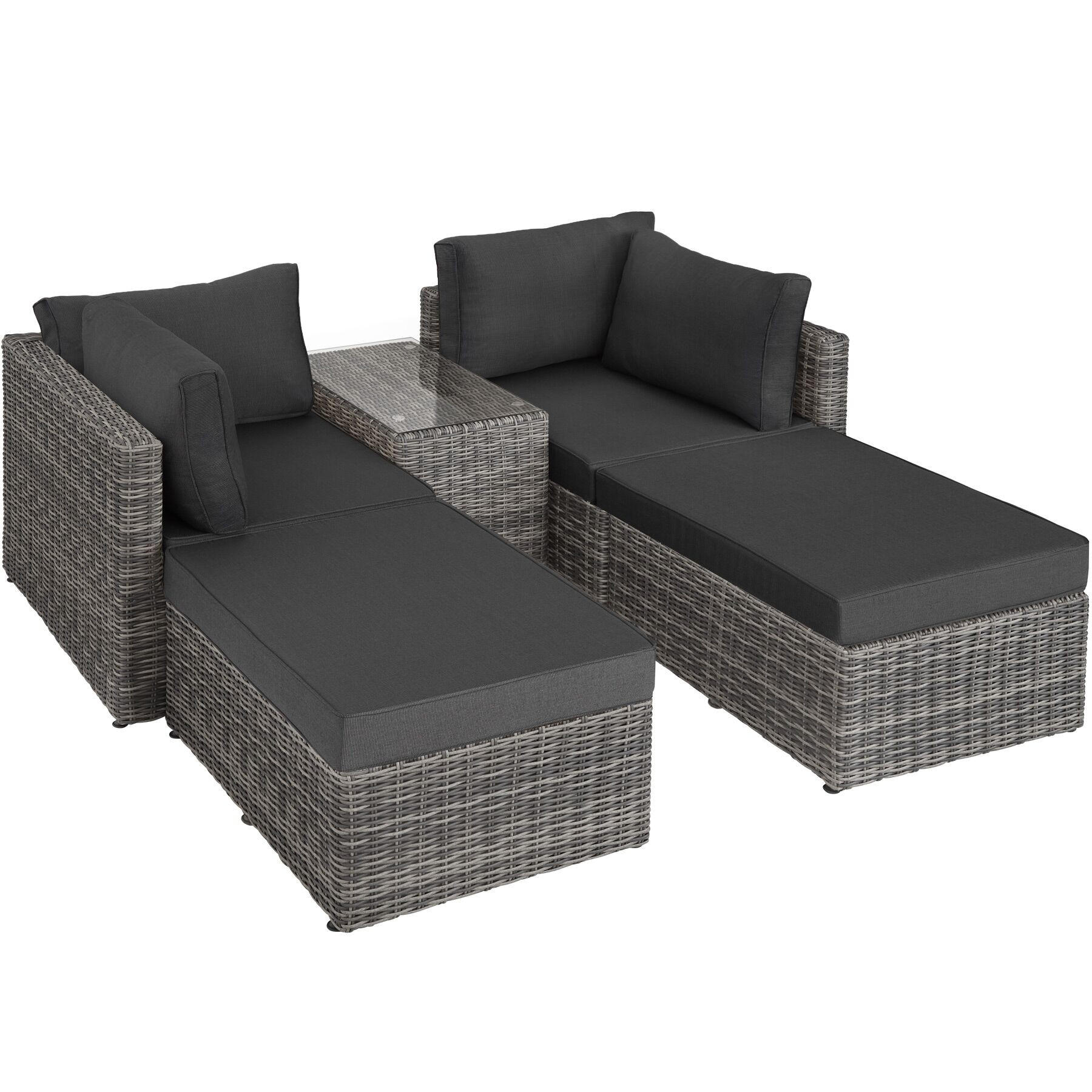 RATTANLOUNGE San Domino,mit Sicherheitsglasplatte,hellgrau/dunkelgrau - Dunkelgrau/Hellgrau, Kunststoff (72/63cm) - tectake