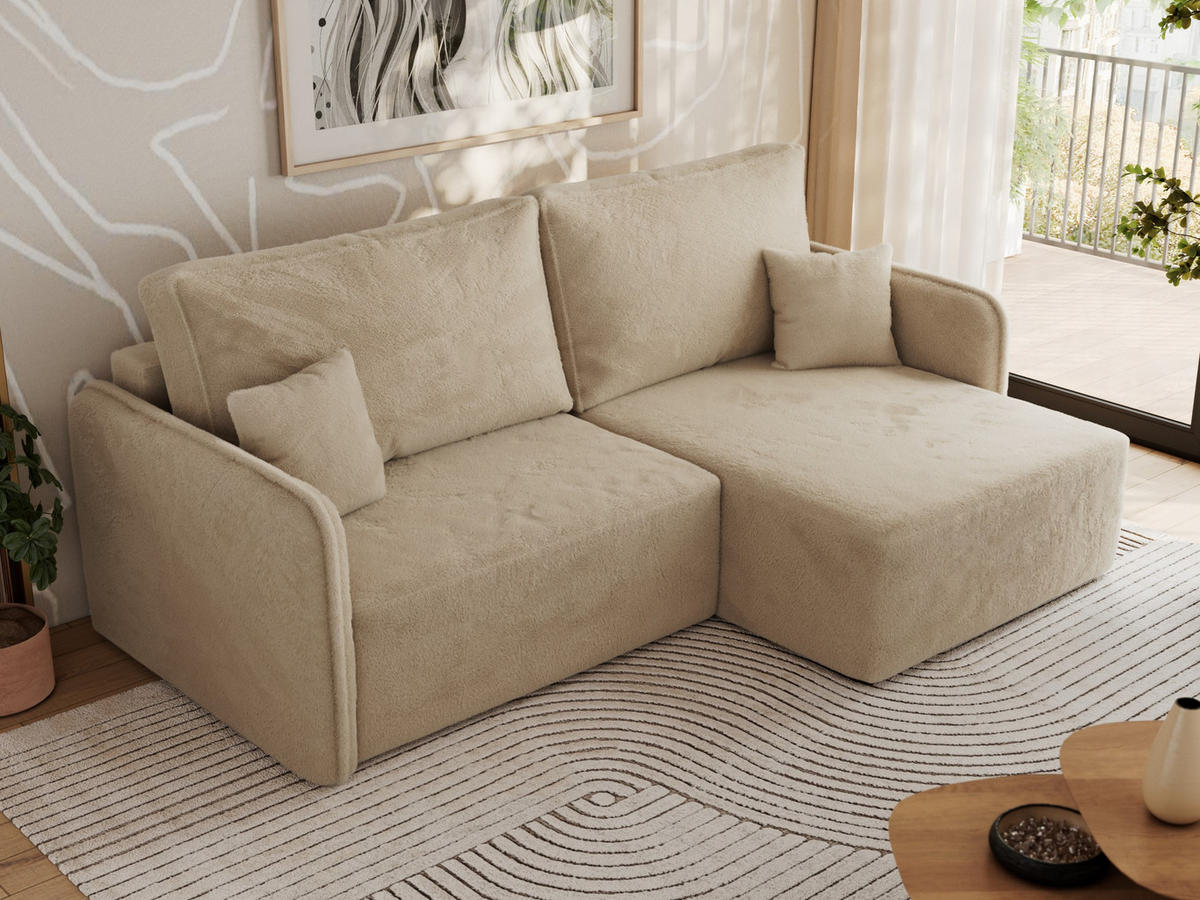 ECKSCHLAFSOFA MESTO L Beige Plüsch - rechts - Beige/Schwarz, Kunststoff/Textil (147/227cm) - MKS