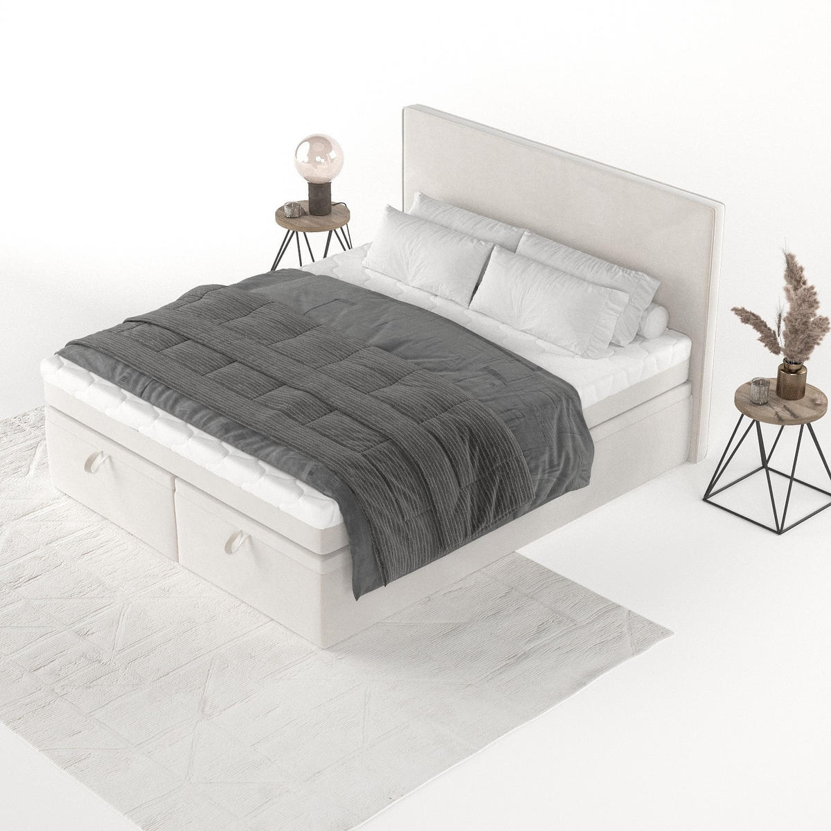 BOXBETT Zalla 160/200 cm Creme im Paros Stoff - Creme/Schwarz, Holz/Holzwerkstoff (160/200cm) - AltaBeds