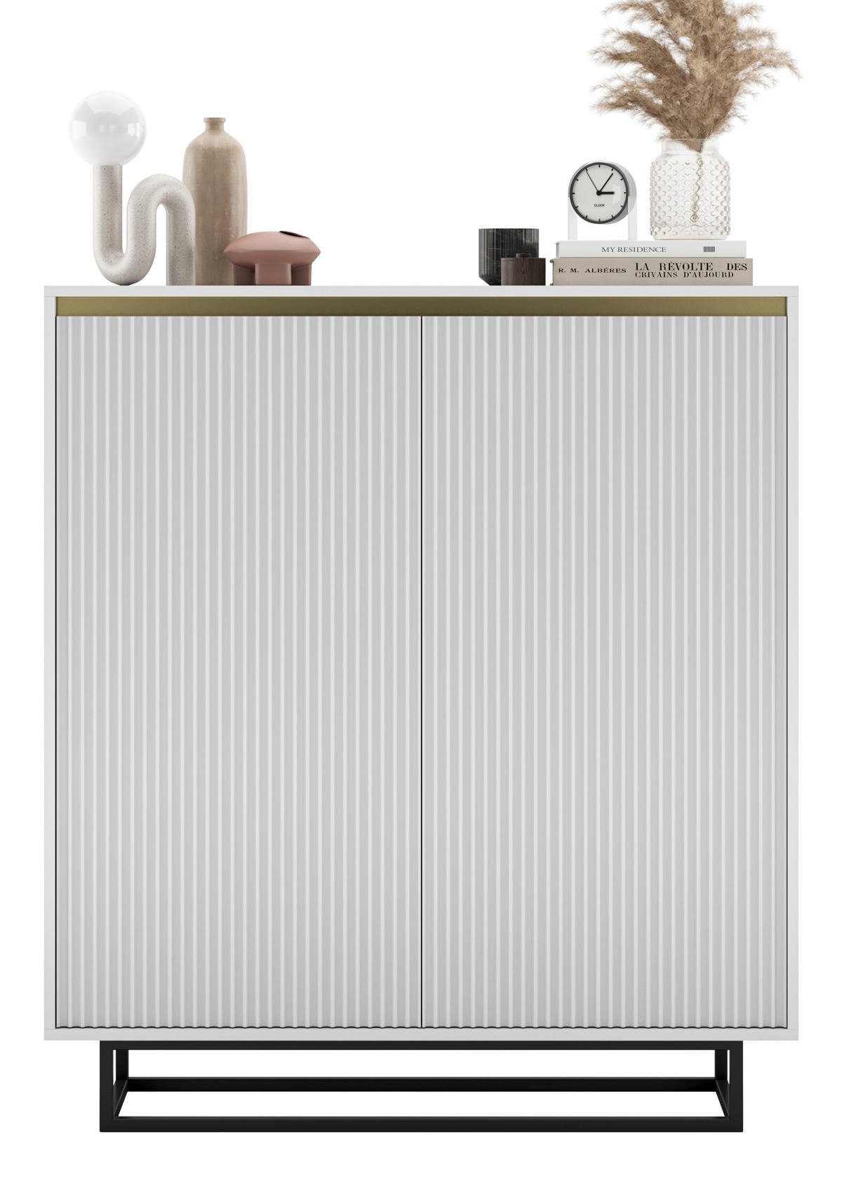 HIGHBOARD Selene 2D Weiß Matt 111 cm - Schwarz/Weiß, Holzwerkstoff/Metall (111/125/35cm) - Meble Lindner