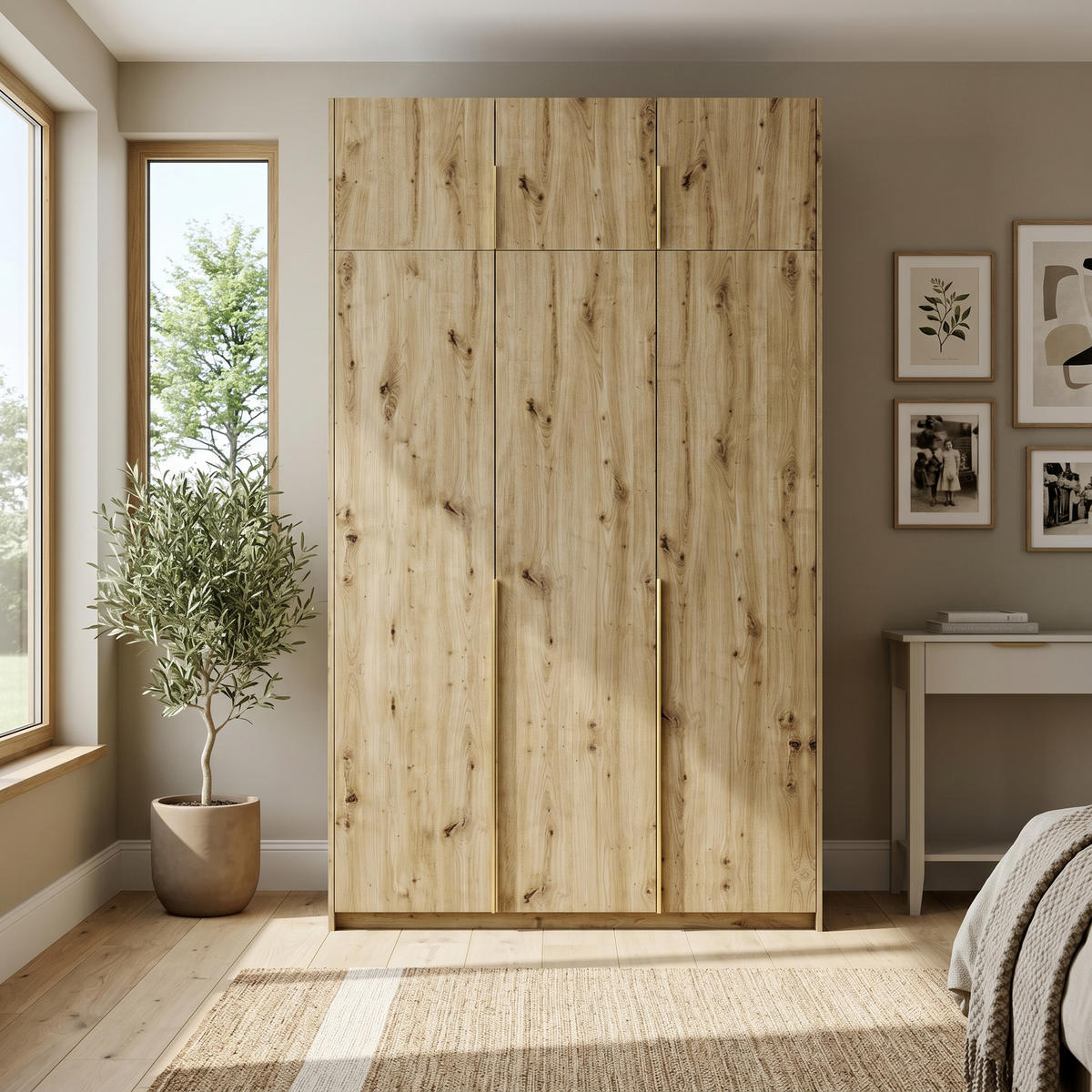 DREHTÜRENSCHRANK AMARA 148/250/58cm 3-türig Eiche Artisan - Goldfarben/Eiche Artisan, Holzwerkstoff (148/250/58cm) - MASSENO