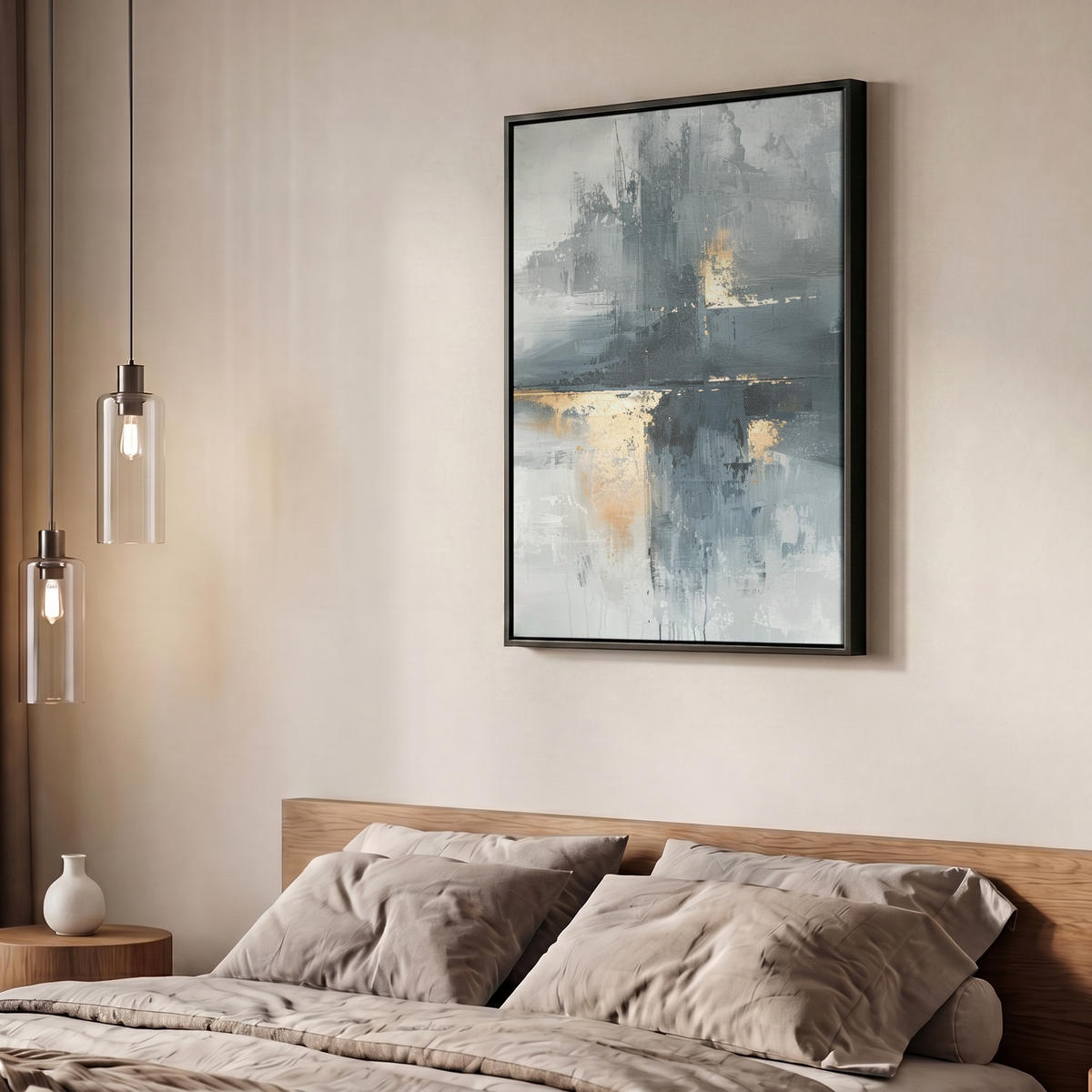 LEINWAND Bilder mit Rahmen - Kunst - Grau - Gold - Abstrakt - 50x70 - Dunkelgrau, Textil (50/70cm) - MuchoWow