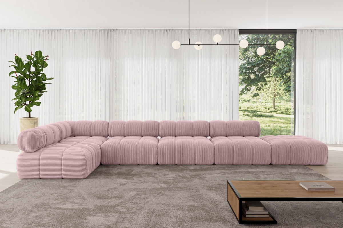 ECKSOFA modulares Sofa Favio-L3 - 475x190x70 cm Rosa Cord - Rosa, Holzwerkstoff/Textil (475/190cm) - ALTDECOR