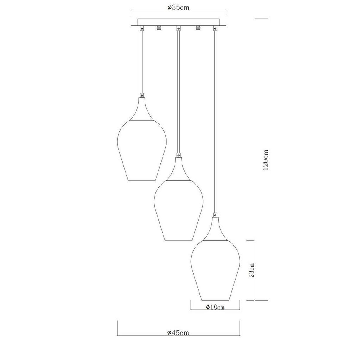 PENDELLEUCHTE Metall Rauchfarbe 3-Flammig - Schwarz, Glas (45/45/120cm) - Globo Lighting