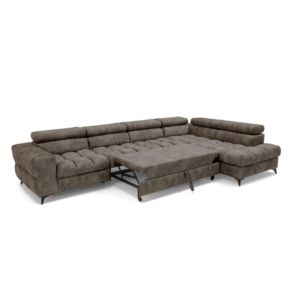 ECKSOFA PUDDING MAXI L Rechts mit Schlaffunktion 125x195 Velours Braun - Schwarz/Braun, Holz/Textil (203/350cm) - Muffo