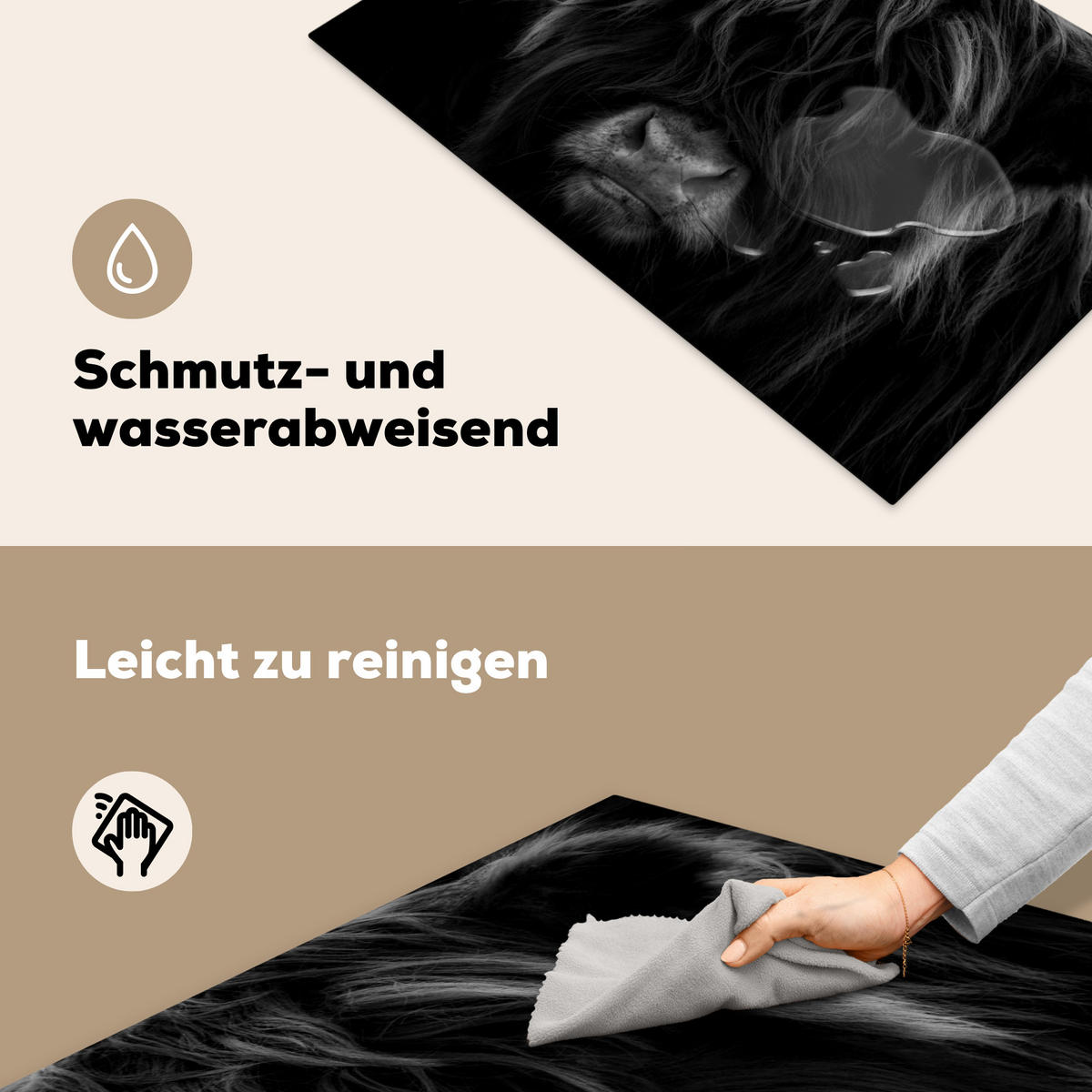 HERDABDECKPLATTE Schottischer Highlander - Kuh - Schwarz - Weiß - Tiere Induktionsmatte 81x52 cm - Schwarz, Kunststoff (81/52/0.2cm) - MuchoWow