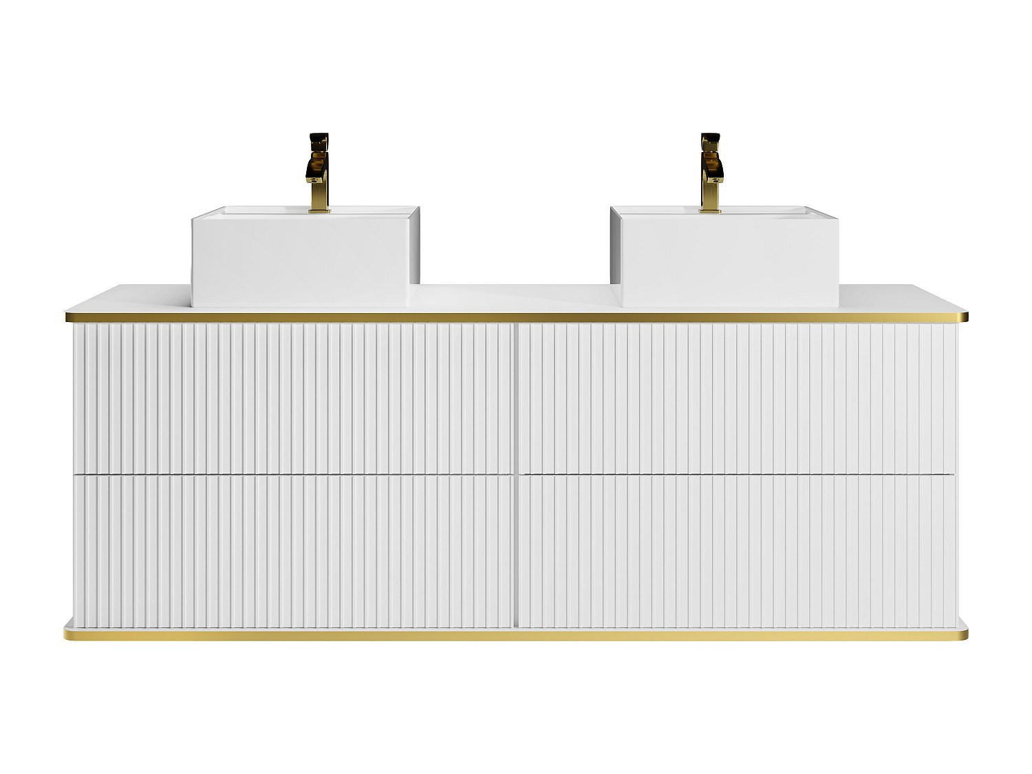 DOPPELWASCHTISCH - 150 cm x 47 cm - Holz, Platte - Weiß - KELIZA - Weiß, Holz (150/54/47cm) - Vente-Unique