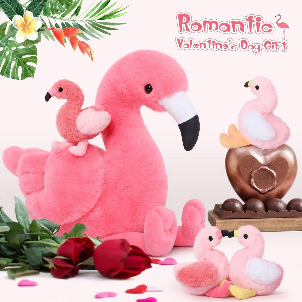 PLÜSCHTIER Flamingo mit 4 Babys 45 cm - Rosa, Textil (32/45cm)