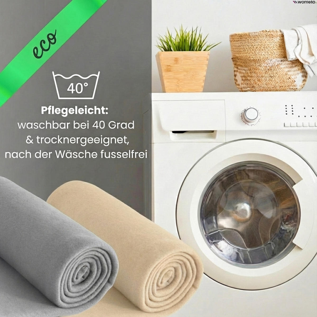 2ER Set Fleecedecken 130x160 eco-line aus 100% recyceltem Material beige - Beige, Textil (130/160cm) - wometo