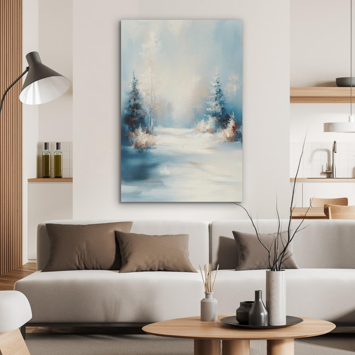 AKUSTIKPANEEL Wald - Winter - Natur - Abstrakt - Schnee 70x100 cm - Weiß, Textil (70/0.9/100cm) - MuchoWow