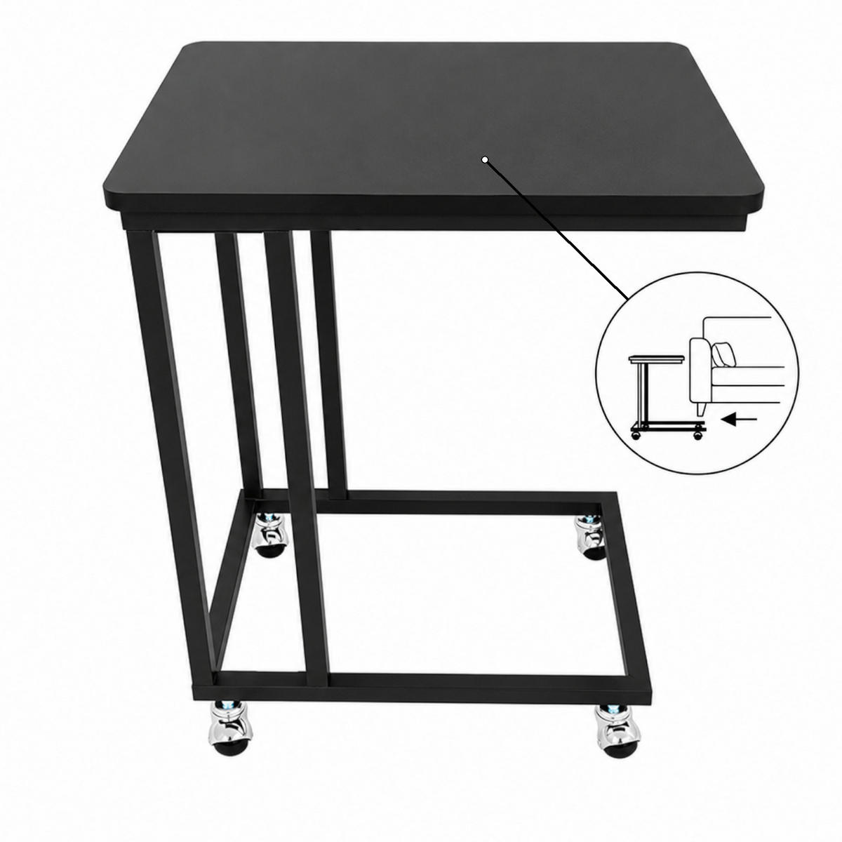 BEISTELLTISCH Metall MDF Schwarz mit Rollen oder Standfüßen 50x35x54 cm - Schwarz, Metall (50/35/54cm) - Begryf