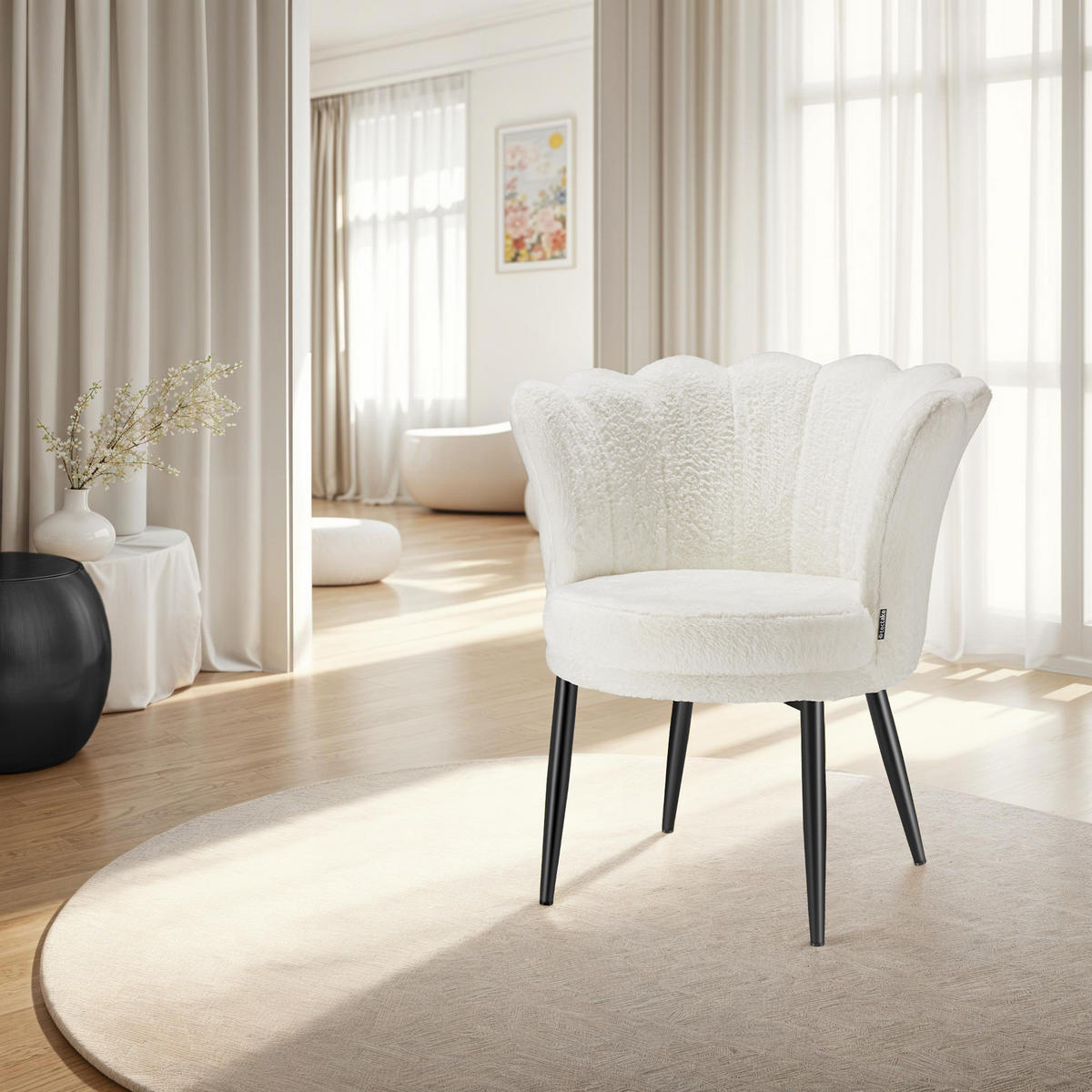 SESSEL Stella,67 x 64 x 76 cm,Kunstfell creme/schwarz - Creme/Schwarz, Textil (67/76/64cm) - tectake
