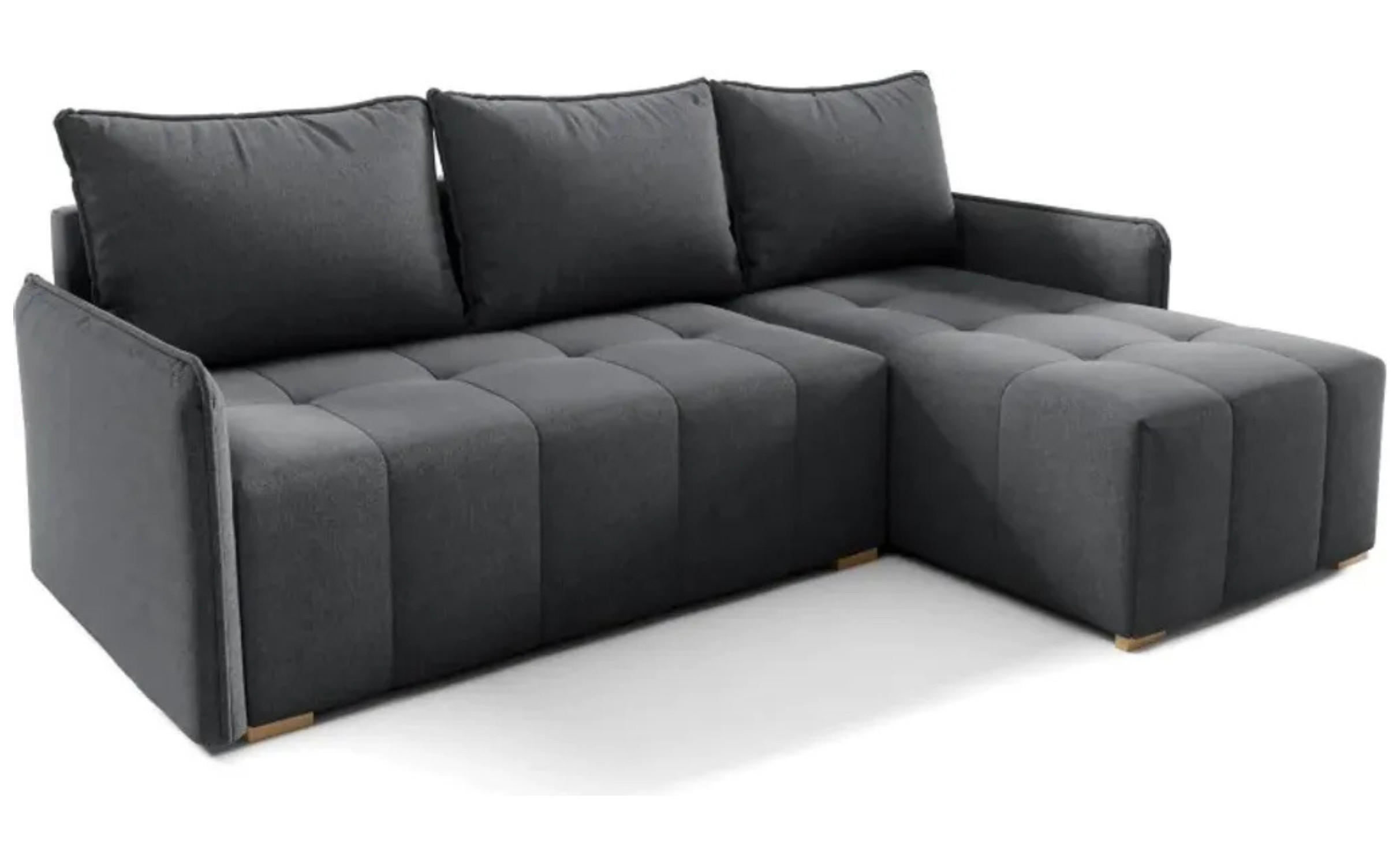 ECKSOFA GREND, L-Form mit Schlaffunktion und Bettkasten, Dunkelgrau, rechts, Veloursstoff - Dunkelgrau, Textil (210/140cm) - Sepro Meble